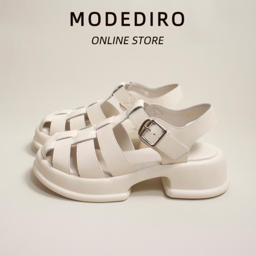 真皮包頭厚底涼鞋女2026新款夏季時尚編織鏤空英倫豬籠復古羅馬鞋