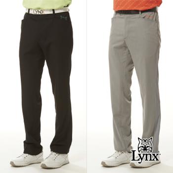 【Lynx Golf】男款彈性舒適材質口袋山貓印花兩側配布剪裁造型後腰網布剪接平口休閒長褲(二色)-慈濟共善