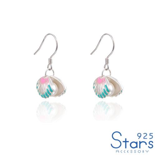 【925 STARS】純銀925手工彩繪扇貝珍珠造型耳環 造型耳環 珍珠耳環