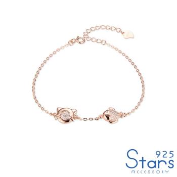【925 STARS】純銀925微鑲美鑽可愛貓咪與魚造型手鍊 造型手鍊 美鑽手鍊