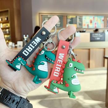 恐龍毛球鑰匙扣掛件網紅創意恐龍鈴鐺鑰匙鏈情侶ins包包手機掛飾