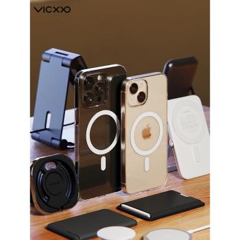 韓國VICXXO超薄手機殼適用蘋果iPhone14Pro透明Max磁吸Plus插卡13防摔保護套