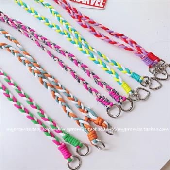 韓國手工ins彩色編織掛繩可背斜挎腕帶個性鏈條鑰匙掛件手機掛鏈