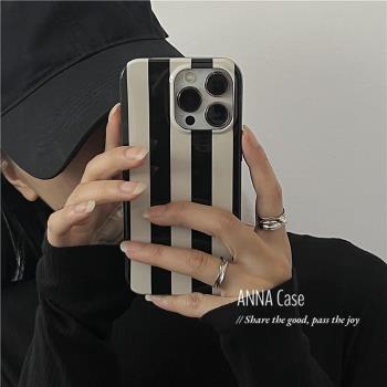 簡約北歐風黑色條紋適用蘋果16/15/14promax手機殼iphone12/13promax矽膠11女x防摔保護套