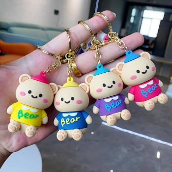 新款創意坐姿熊鑰匙扣可愛卡通熊公仔掛件圈鏈背包手機飾品禮物