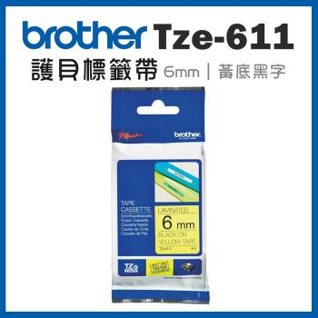 Brother TZe-611 護貝標籤帶 ( 6mm 黃底黑字 )