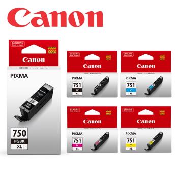 Canon PGI-750XL-BK+CLI-751XL-BK/C/M/Y 原廠高容量墨水組合(2黑3彩)