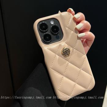 奶杏山茶花iPhone14promax手機殼皮質適用蘋果13/Pro高級簡約防摔