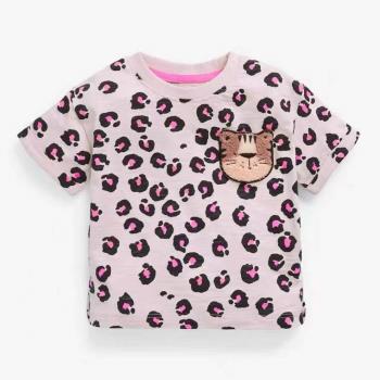 豹紋粉紅色小熊休閑夏裝短袖T恤