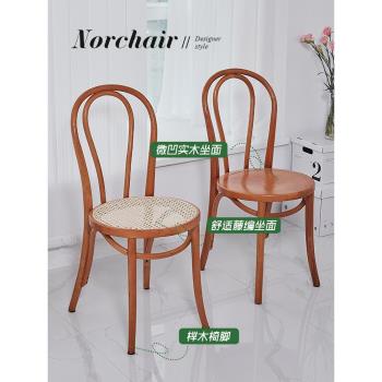 Norchair北歐中古餐椅家用藤編實木椅子咖啡廳凳子網紅ins靠背椅