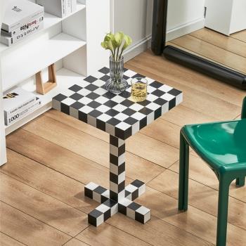 北歐設計網紅ins棋盤格小方桌國際象棋茶幾黑白桌子邊幾創意角幾