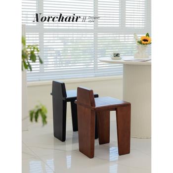 NORCHAIR侘寂風復古餐椅家用小戶型實木餐凳北歐椅子設計師梳妝椅