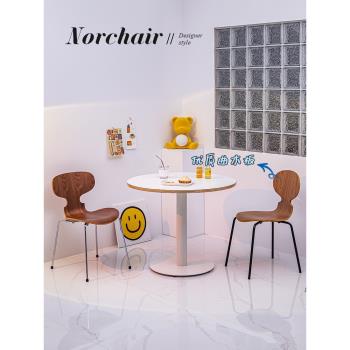 Norchair現代簡約實木餐椅家用靠背椅北歐螞蟻椅小戶型咖啡廳椅子