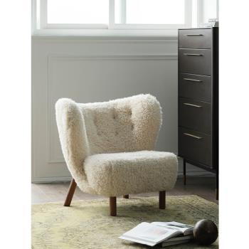 北歐單人沙發丹麥設計仿綿羊羔毛橡木腿椅網紅休閑小躺椅|ADRANK