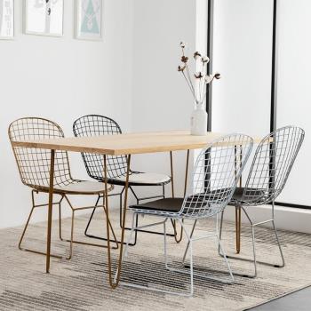 北歐鏤空鐵絲椅 鐵藝創意家具餐椅 簡約金屬椅現代設計師椅子金色