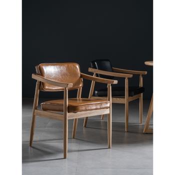 北歐復古實木單人休閑書桌椅子家用靠背餐椅現代設計師休閑洽談椅