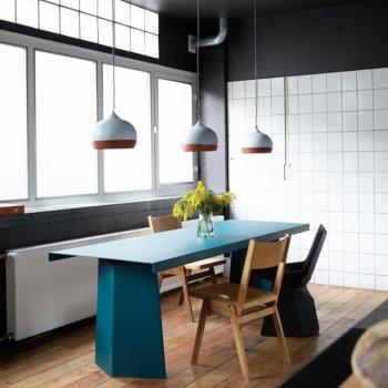 北歐侘寂風鐵藝書桌金屬現代輕奢餐桌多人辦公桌子創意烤漆長方形