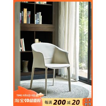 馬鞍皮餐椅家用現代簡約意式書桌椅大戶型北歐輕奢餐廳設計師椅子