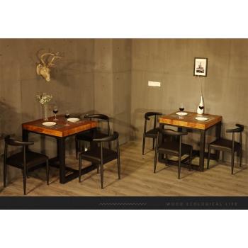 LOFT美式工業風餐桌正方形餐桌椅組合鐵藝實木四方桌現代簡約餐桌
