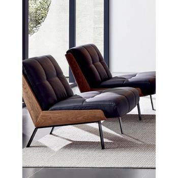 沙發椅單人輕奢小戶型現代簡約北歐daiki扶手椅客廳頭層牛皮躺椅