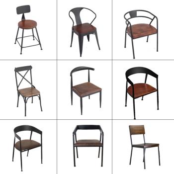 北歐美式復古實木餐椅餐桌椅咖啡椅辦公椅電腦椅鐵藝木椅書椅子