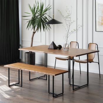 ADRANK北歐實木餐桌輕奢長方形小戶型美式鄉村原木鐵藝飯桌椅組合