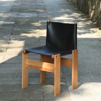 實木復古餐椅油蠟皮僧侶椅茶椅書椅設計師中古vintage侘寂風椅子