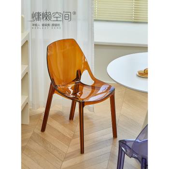 慵懶空間北歐網紅奶茶店透明餐椅家用靠背椅亞克力小戶型塑料椅子