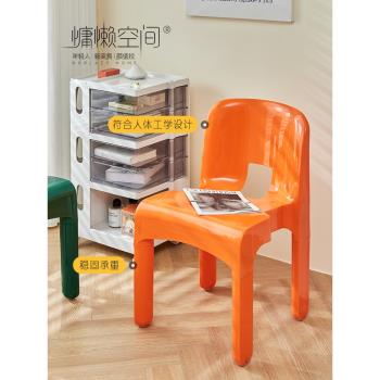 慵懶空間網紅ins中古餐椅設計師簡約家用塑料加厚椅子北歐靠背椅