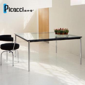 皮卡奇LC10 中古家具設計師不銹鋼透明鋼化玻璃長方形茶幾餐桌