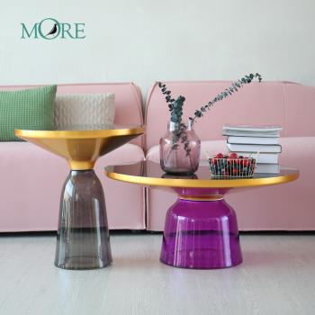 北歐玻璃圓形茶幾組合小戶型現代簡約客廳沙發輕奢設計師鈴鐺邊幾