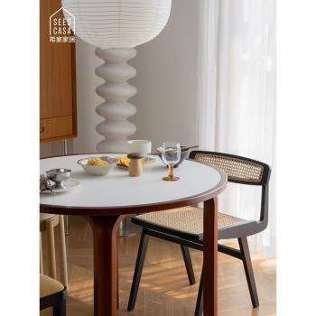 seedcasa小戶型實木巖板餐桌家用現代簡約客廳圓形飯桌子網紅新款