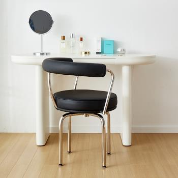北歐包豪斯辦公椅子設計師皮質靠背可旋轉現代簡約輕奢不銹鋼餐椅