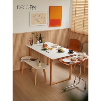 木桌子簡約長方形一桌四椅組合省空間北歐白色餐桌家用小戶型桌椅