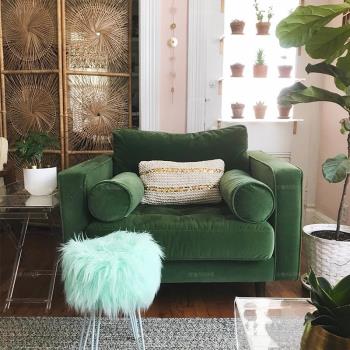 北歐ins民宿風格布藝單人位椅子簡約小戶型客廳沙發羽絨乳膠綠色