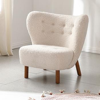 北歐設計師休閑椅網紅款羊羔絨小戶型陽臺臥室家用實木單人沙發椅