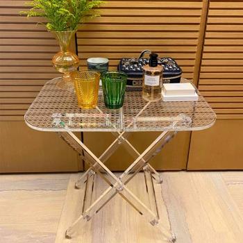 網格亞克力折疊桌子透明小戶型家用邊角幾邊桌北歐創意網紅小茶幾