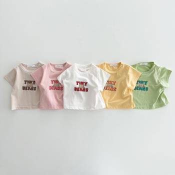 2023夏季新款嬰兒字母短袖上衣女寶寶洋氣棉質舒適T恤百搭男薄款