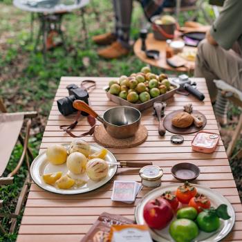 Naturehike挪客實木蛋卷桌戶外露營折疊桌野營便攜式野餐桌椅套裝