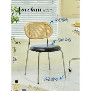 Norchair北歐復古藤編餐椅家用靠背餐廳餐桌椅子ins風中古化妝凳