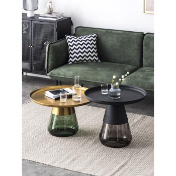 北歐輕奢玻璃金屬設計師圓形組合茶幾客廳現代簡約沙發邊幾角幾