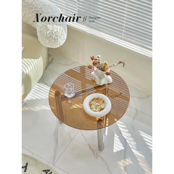 NORCHAIR網紅鋼化玻璃茶幾客廳家用創意小圓桌北歐小戶型簡約邊幾