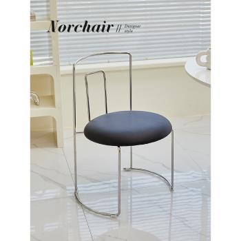 NORCHAIR現代北歐靠背餐椅家用不銹鋼輕奢洽談椅侘寂風設計師椅子