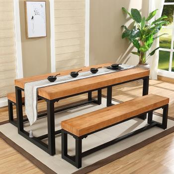 北歐美式鐵藝實木餐桌椅組合長方形餐桌簡易電腦桌長條桌簡約書桌