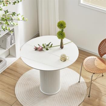 白色圓桌現代簡約餐桌家用小戶型圓形吃飯桌子北歐設計師洽談桌