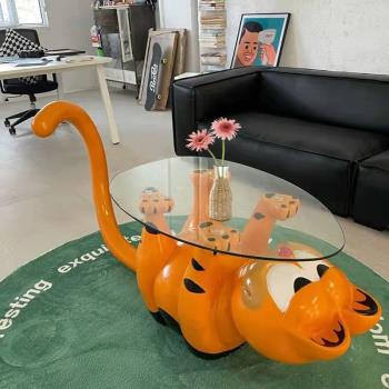 創意設計師可愛動物造型桌子彩繪卡通玻璃鋼加菲貓茶幾網紅款客廳