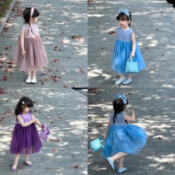 女童連衣裙2023夏裝新款韓版兒童無袖連衣裙女寶寶網紗裙公主裙子