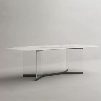 意式極簡侘寂風亞克力巖板餐桌椅組合現代簡約懸浮玻璃長方形飯桌