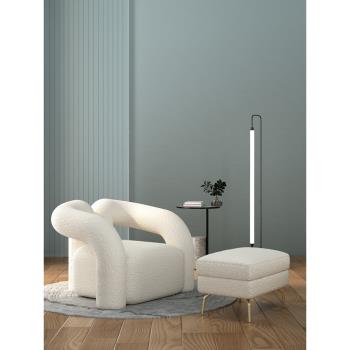韻致輕奢沙發單人椅子簡約北歐網紅羊羔絨客廳設計師款白色休閑椅