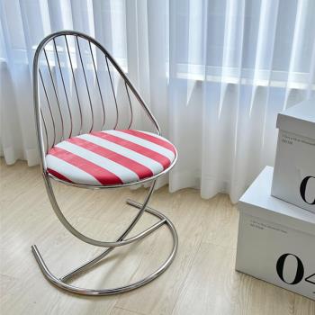 ins現代簡約餐椅特蕾椅條紋格皮革不銹鋼北歐餐廳輕奢ins網紅椅子